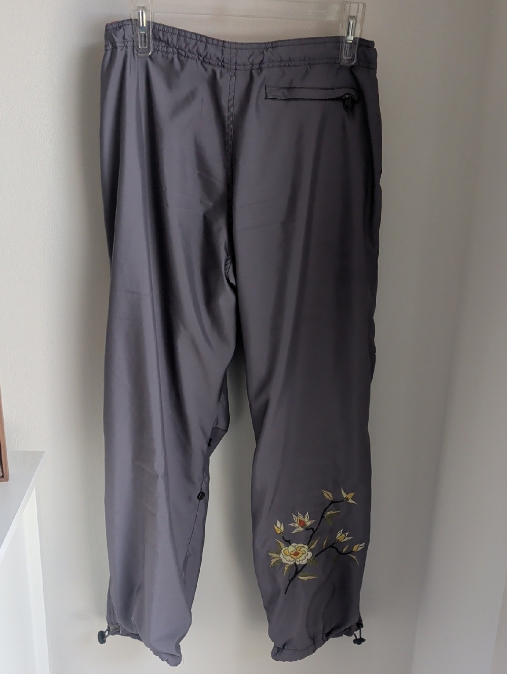 Grey 2000s GAP Track Pants With Floral Embroidery On Ankle Size Small